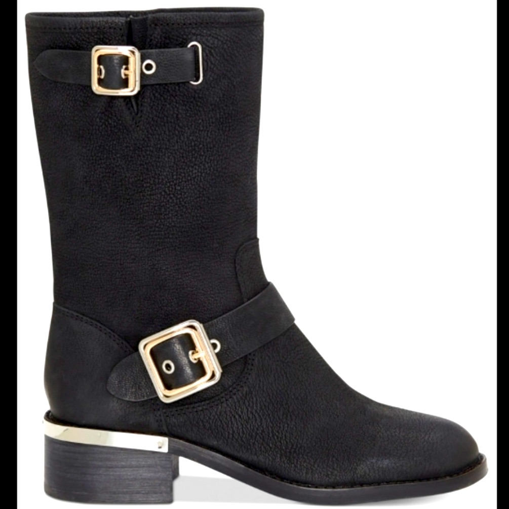Vince Camuto - Women's Windy Moto Boots Black / Silver Accents Nwt & Box